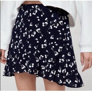 Sunday Best Aritzia Cherry Print Ruffle Short Wrap Skirt Woman Sz M Preppy Schoo